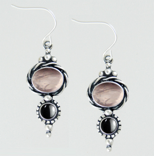 Sterling Silver Drop Dangle Earrings With Rose Quartz And Hematite